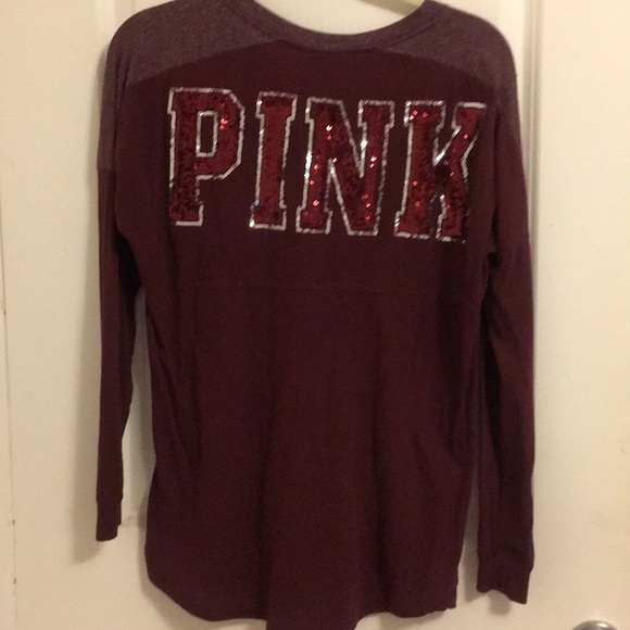 PINK Victoria's Secret Tops - Victoria’s Secret PINK burgundy sequin long sleeve